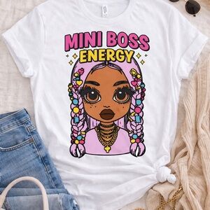 Mini Boss Energy Kids Graphic Tee - White with Pink Accents